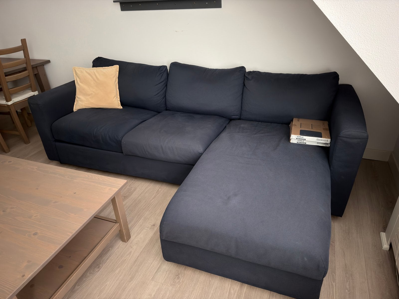 IKEA Hoekbank met Opbergruimte - Blauwe Stof, Huis en Inrichting, Ophalen, Gebruikt, 100 tot 125 cm, Hoekbank