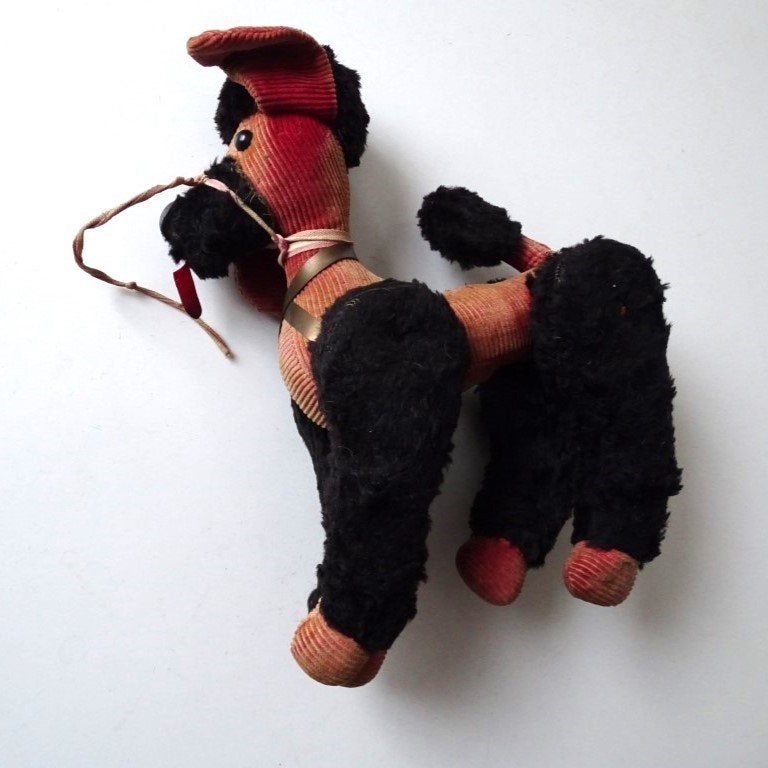 oude Vintage Poedel Knuffel, Kinderen en Baby's, Speelgoed | Knuffels en Pluche, Gebruikt, Hond, Middelgroot (20 tot 80 cm), Zwart