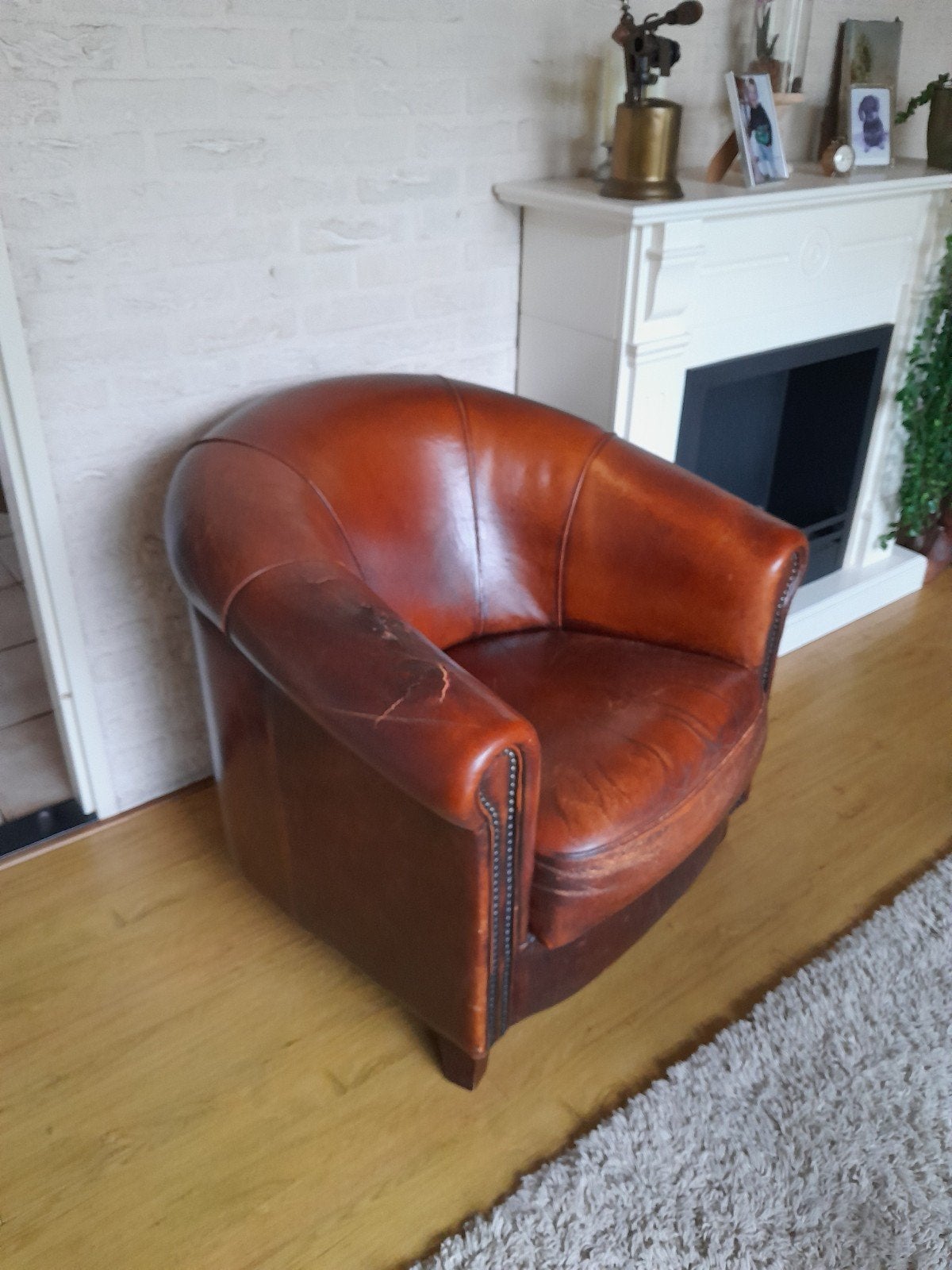 schapen lederen fauteuil, Ophalen, Gebruikt, 75 tot 100 cm, Leer