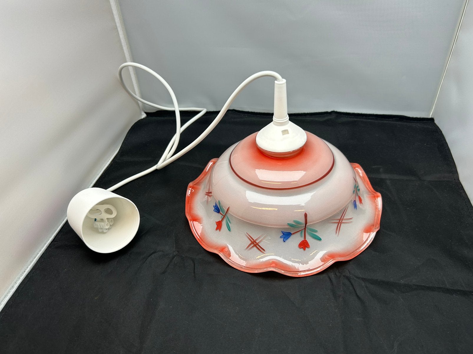 Vintage Glazen Hanglamp Jaren 50 Brocante Bloemdecoratie, Ophalen, Zo goed als nieuw, Glas, Vintage