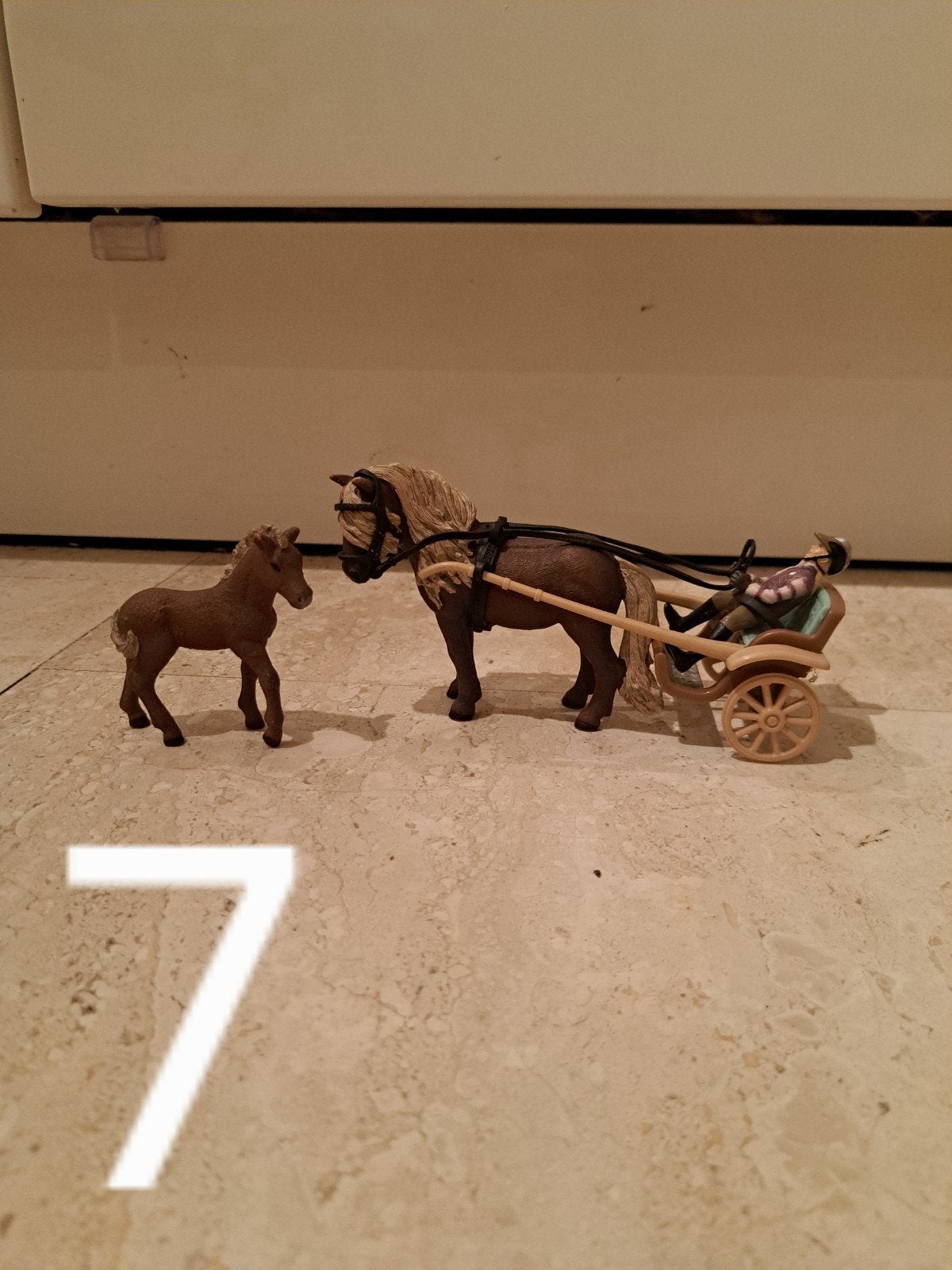 schleich karretje met merie en veulen, Ophalen of Verzenden, Gebruikt, Paard, Beeldje of Figuurtje