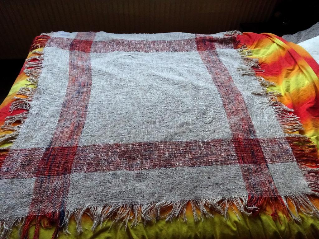 Grote sjaal beige oranje/bruine banen/blok los geweven, Kleding | Dames, Mutsen, Sjaals en Handschoenen, Gedragen, Sjaal, Maat 46/48 (XL) of groter