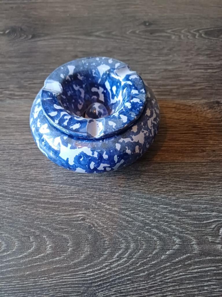 Vintage blauw-wit gespikkelde asbak, Ophalen of Verzenden, Nieuw, Asbak