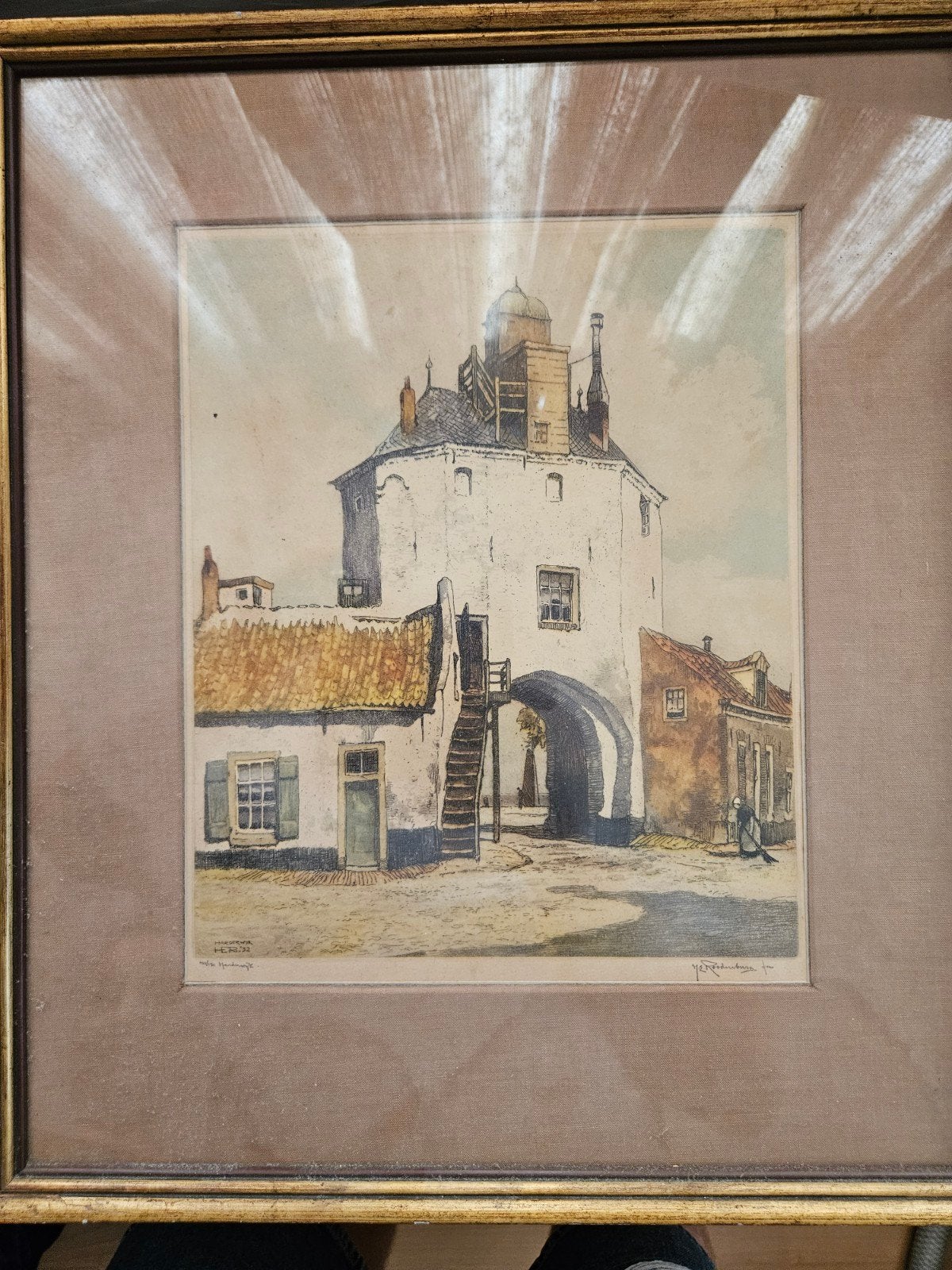 Harderwijk - Ets van Y.E. Roodenburg (1932), Ophalen, Ets, Stadsgezicht, Ingelijst