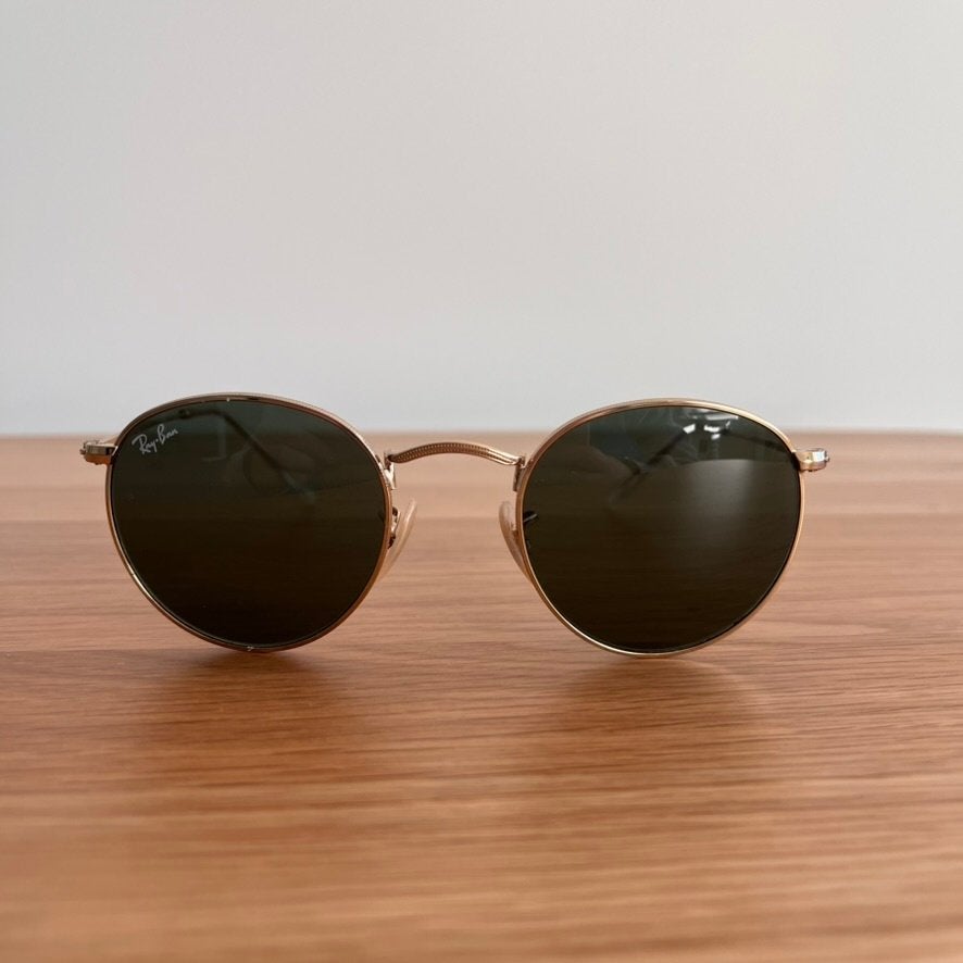 Gouden/Groene Ray-Ban Round Metal zonnebril, maat 47-21, Sieraden, Tassen en Uiterlijk, Zonnebril, Zwart, Ophalen of Verzenden