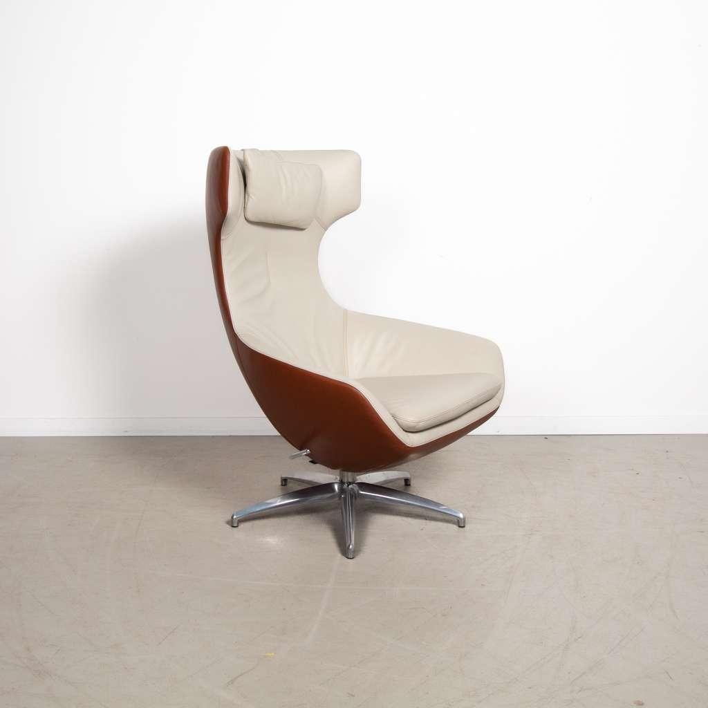 Leolux Caruzzo Plus Fauteuil + Hocker Crème Leer, Niet ingevuld, Niet ingevuld, 75 tot 100 cm, Ophalen of Verzenden
