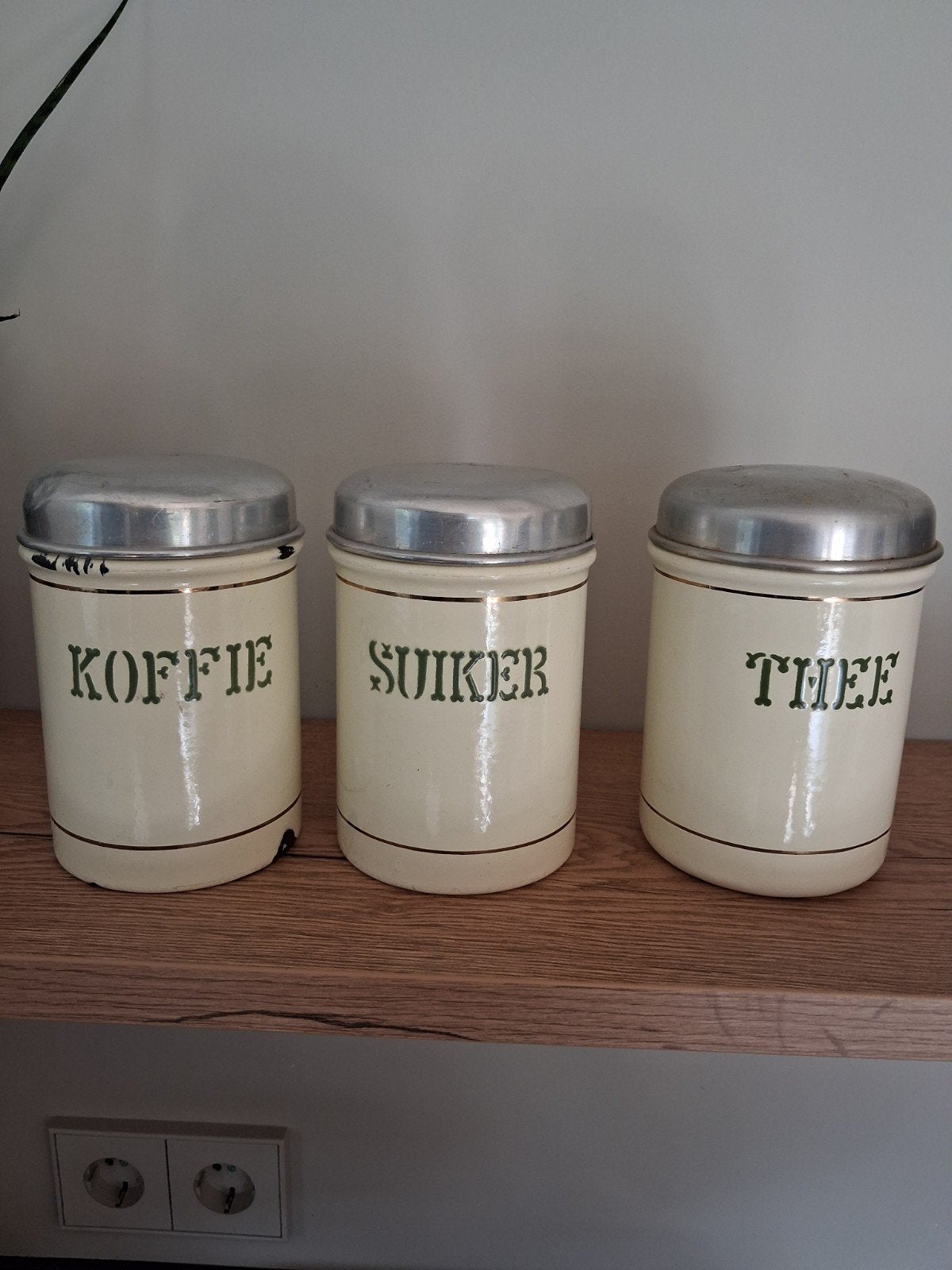 Vintage emaille voorraadpotten: Koffie, Suiker, Thee, Ophalen of Verzenden