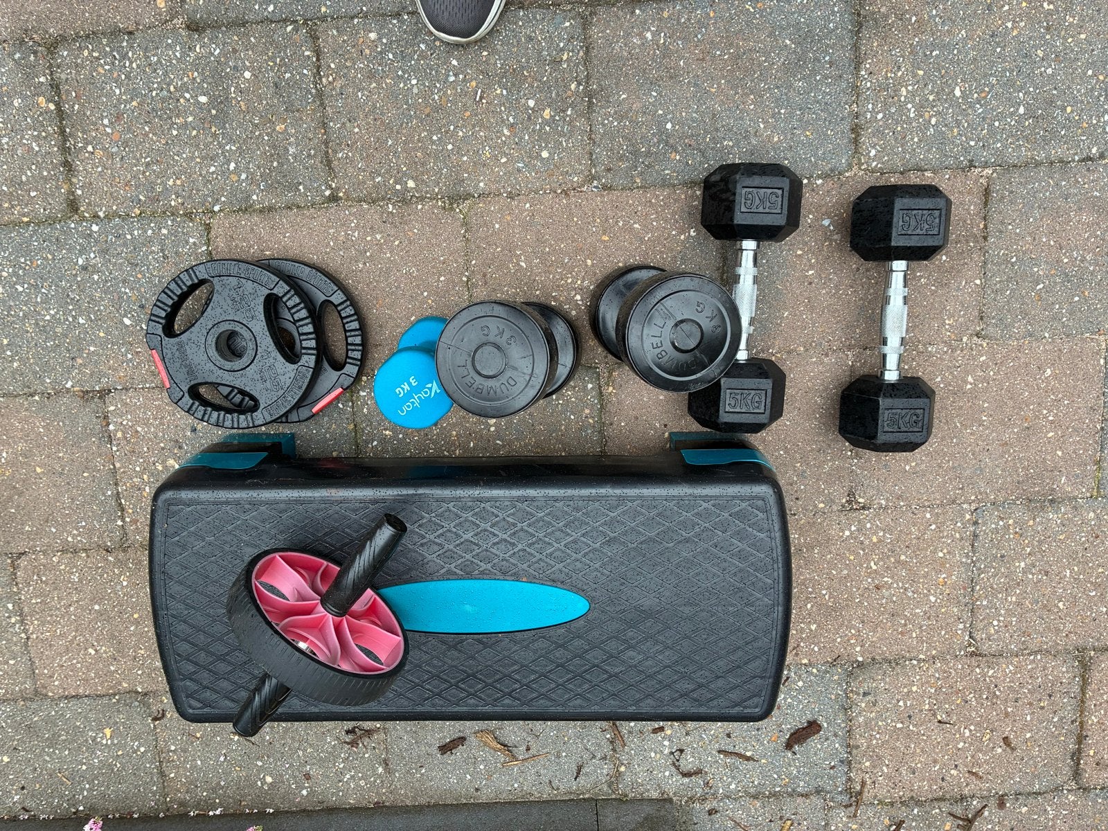 Fitness Set: Dumbbels, step up bankje, etc, Sport en Fitness, Fitnessmaterialen, Ophalen, Gebruikt, Armen, Dumbbell