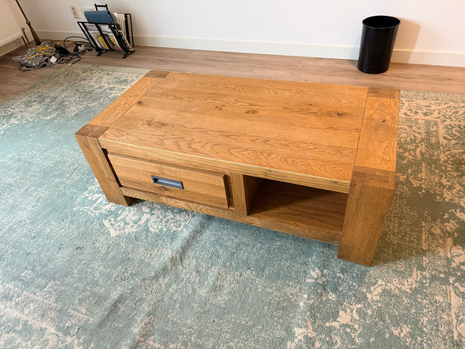 Robuuste eiken salontafel met lade - 120x60x40 cm, Ophalen, Gebruikt, 50 tot 100 cm, 100 tot 150 cm