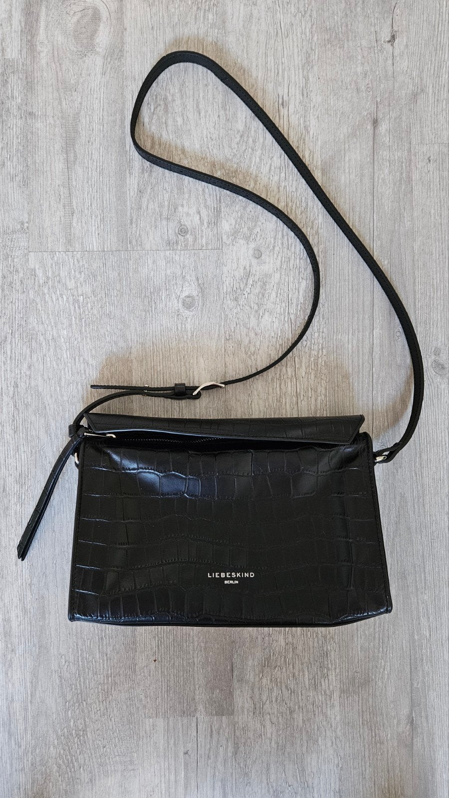 Liebeskind Berlin zwart leren schoudertas Croco-look, Ophalen of Verzenden, Zo goed als nieuw, Zwart