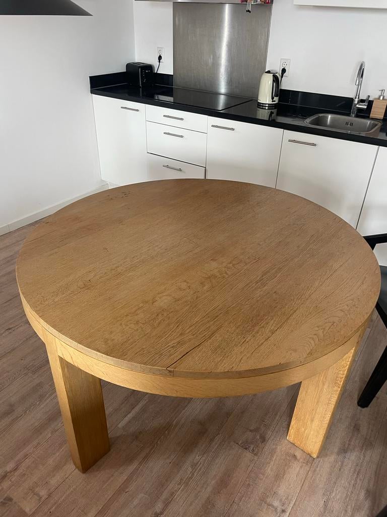 Ronde houten eettafel, Huis en Inrichting, Ophalen, Gebruikt, 100 tot 150 cm, Rond