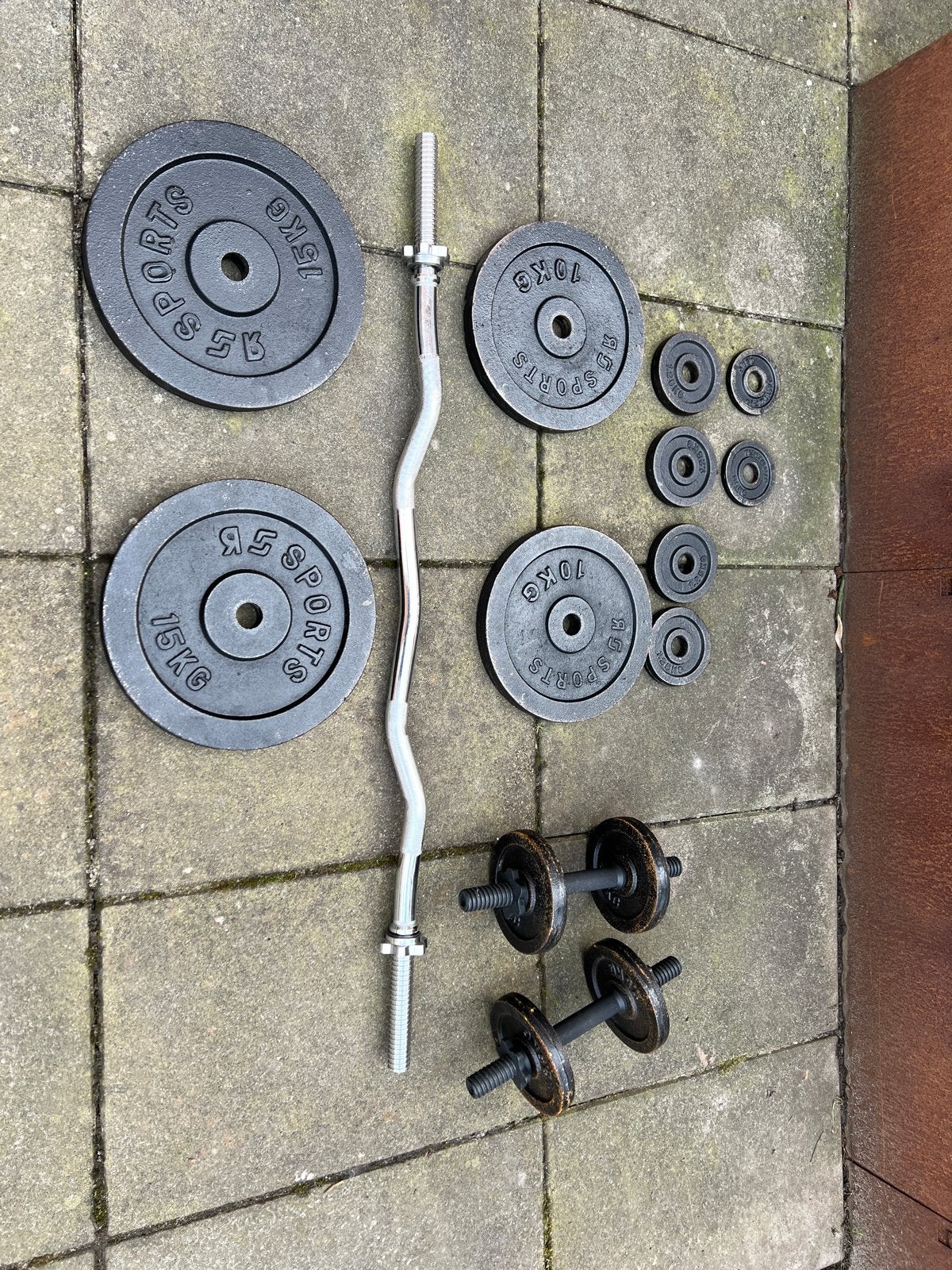 Halterset met easy bar, dumbell en gewichten (staal), Ophalen, Gebruikt, Armen, Halterset