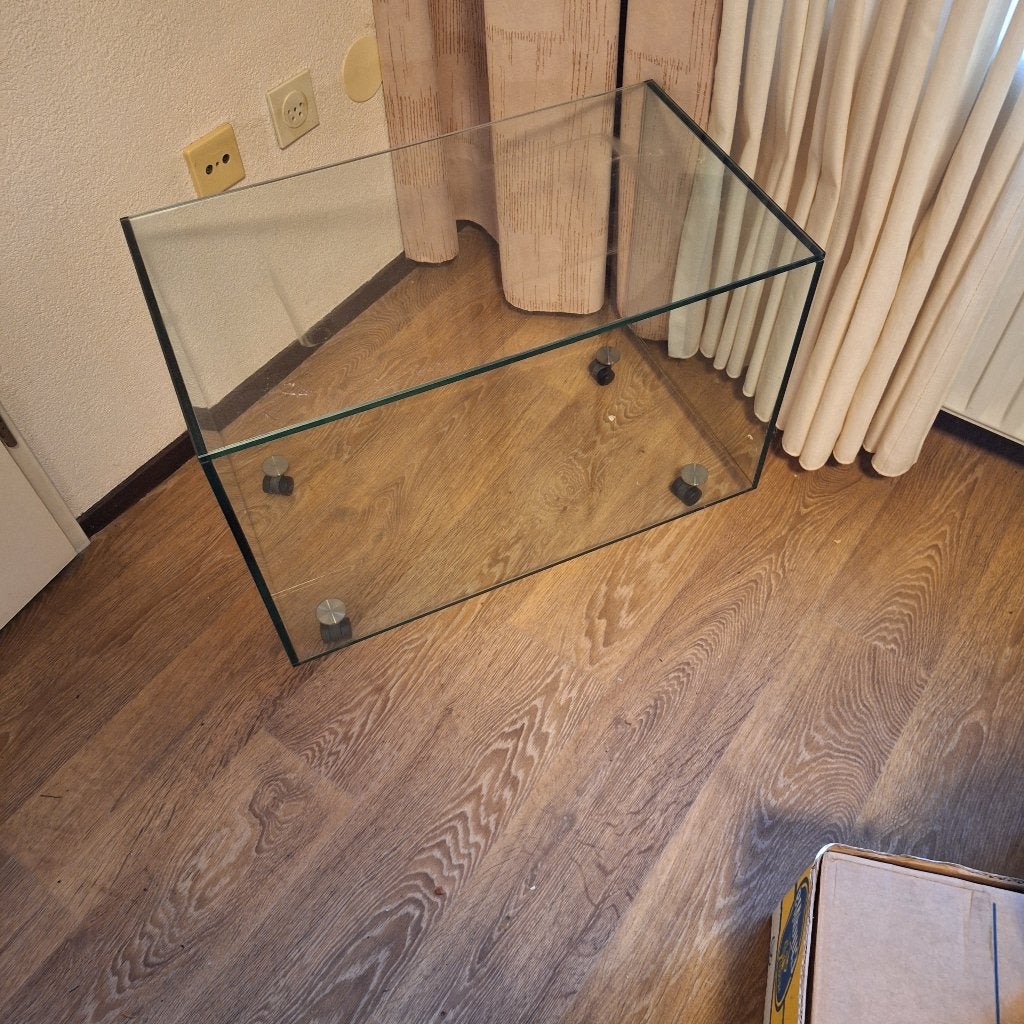 Glazen bijzettafel, Minder dan 55 cm, Vierkant, Ophalen, 45 tot 60 cm