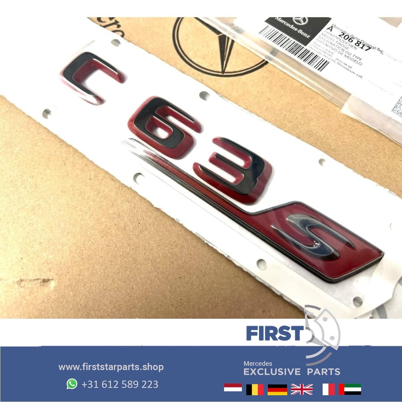 W206 S206 C63 C63s AMG E PERFORMANCE LOGO ZWART / ROOD EMBLE