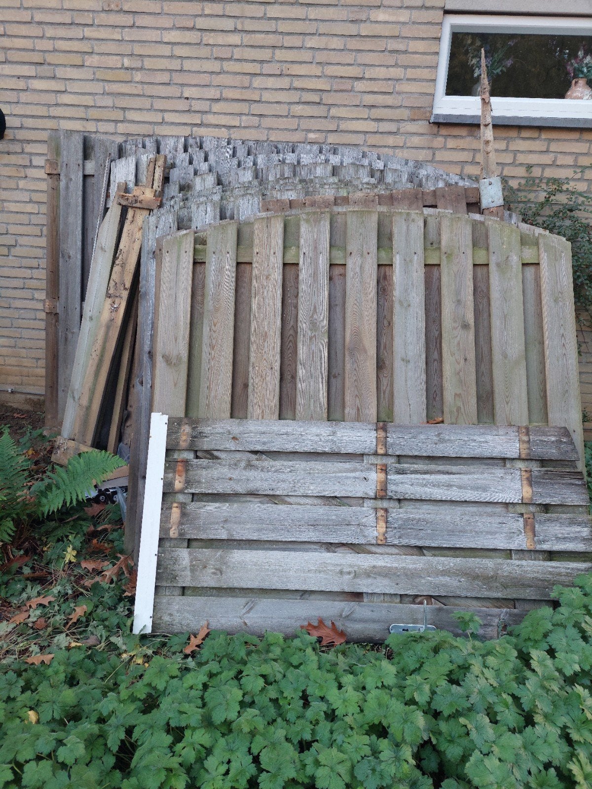 Gratis houten schuttingdelen en palen, Ophalen, 6 meter of meer, Hout, 1 tot 2 meter
