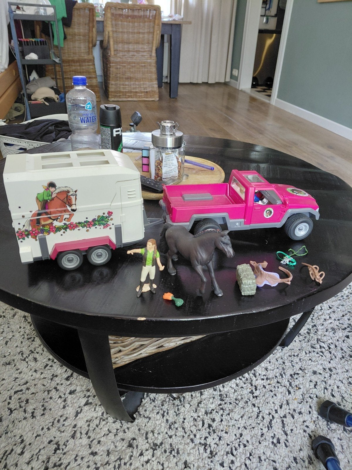 Schleich paardentrailer met pick-up en accessoires, Ophalen of Verzenden, Gebruikt