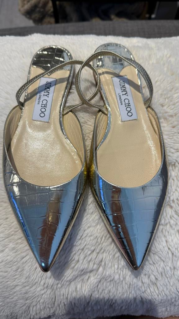 Jimmy Choo Slingback Ballerina's Zilver Maat 36.5, Kleding | Dames, Schoenen, Ophalen of Verzenden, Gedragen, Overige kleuren