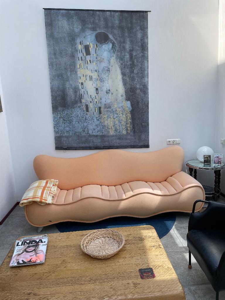 Bretz design bank te koop. Pronkstuk Lichtgeel fluweel., Ophalen, Bretz design, Minder dan 75 cm, Driepersoons