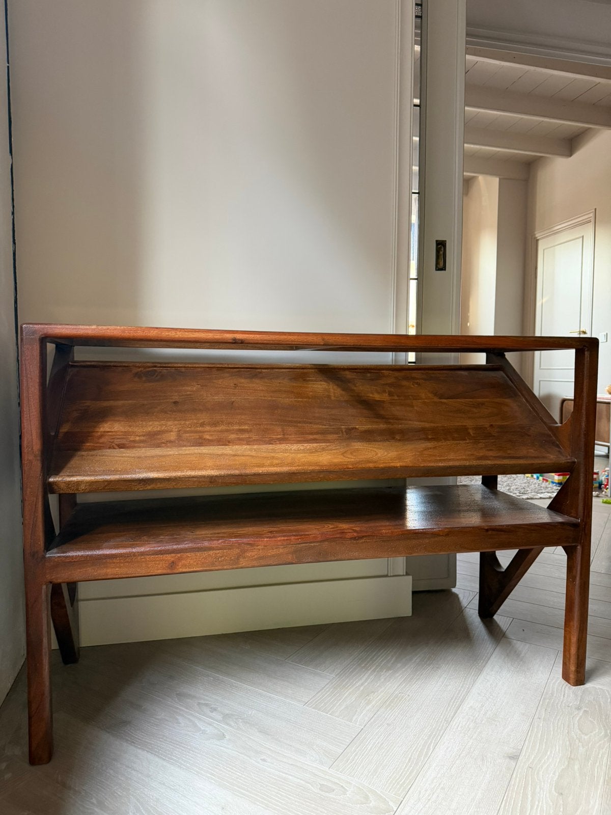 Light & Living Sidetable Yuki Acaciahout 119cm, Ophalen, 100 tot 150 cm, Glas, Zo goed als nieuw