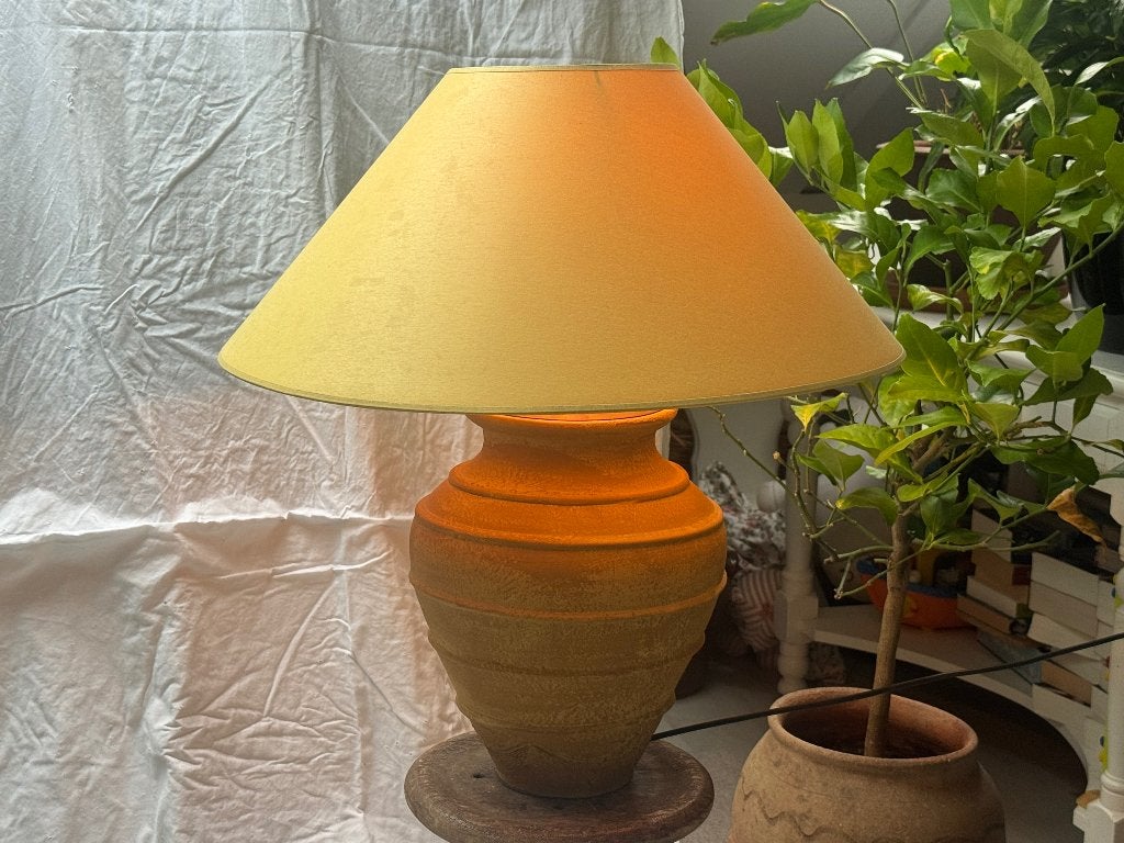 Okergele tafellamp, Ophalen, 60 cm, Natuurlijk materiaal, E27 (groot)
