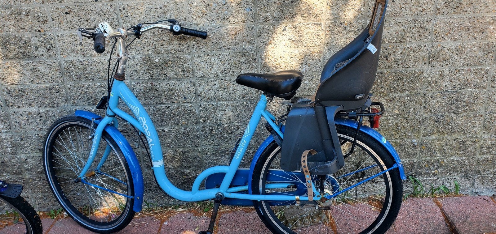 Damesfiets met kinderzitje - remmen hebben onderhoud nodig, Ophalen, Gebruikt, Achterzitje, Voetsteuntjes