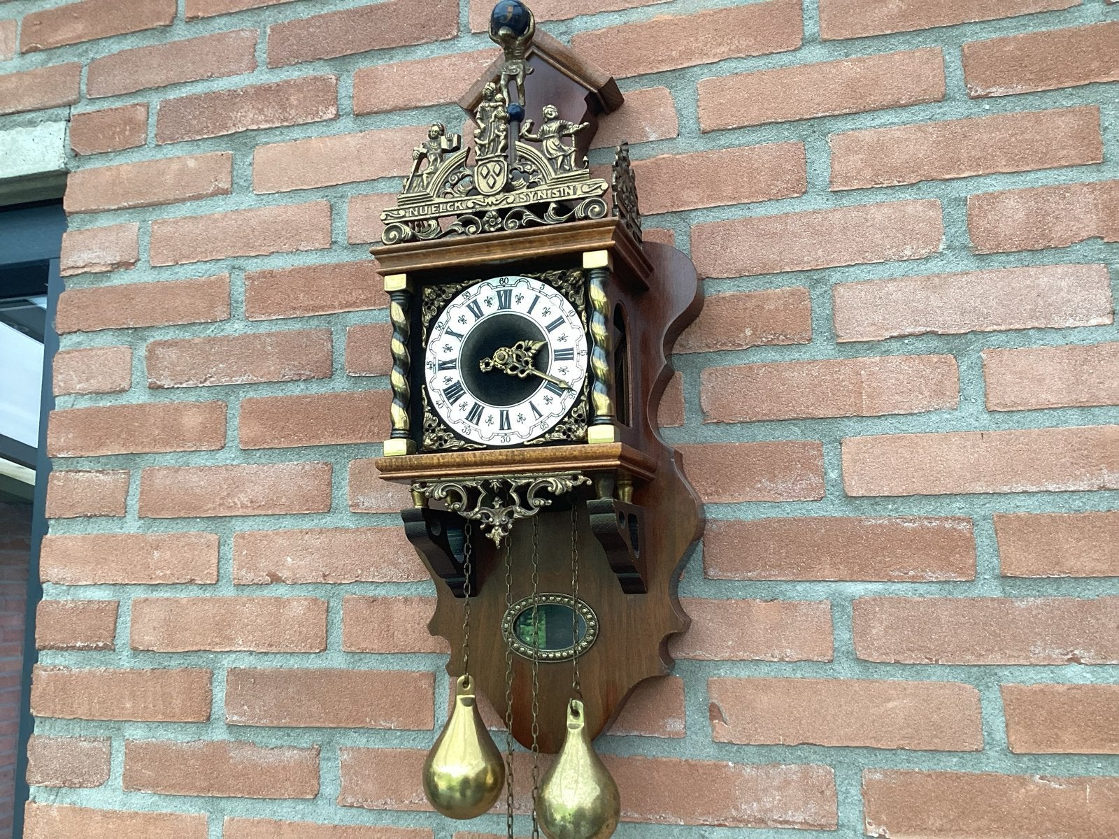 Eikenhouten wandklok met mechanisch uurwerk, Antiek en Kunst, Ophalen
