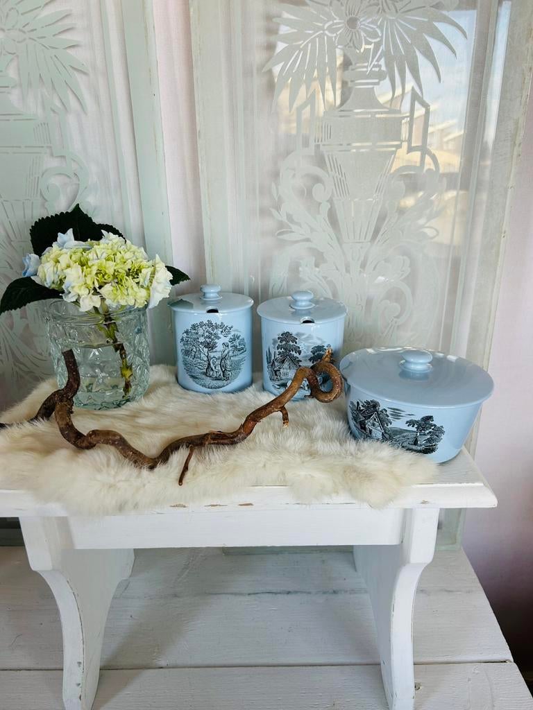 Spode Victorian 3dl lichtblauwe set potjes uit 189, Ophalen