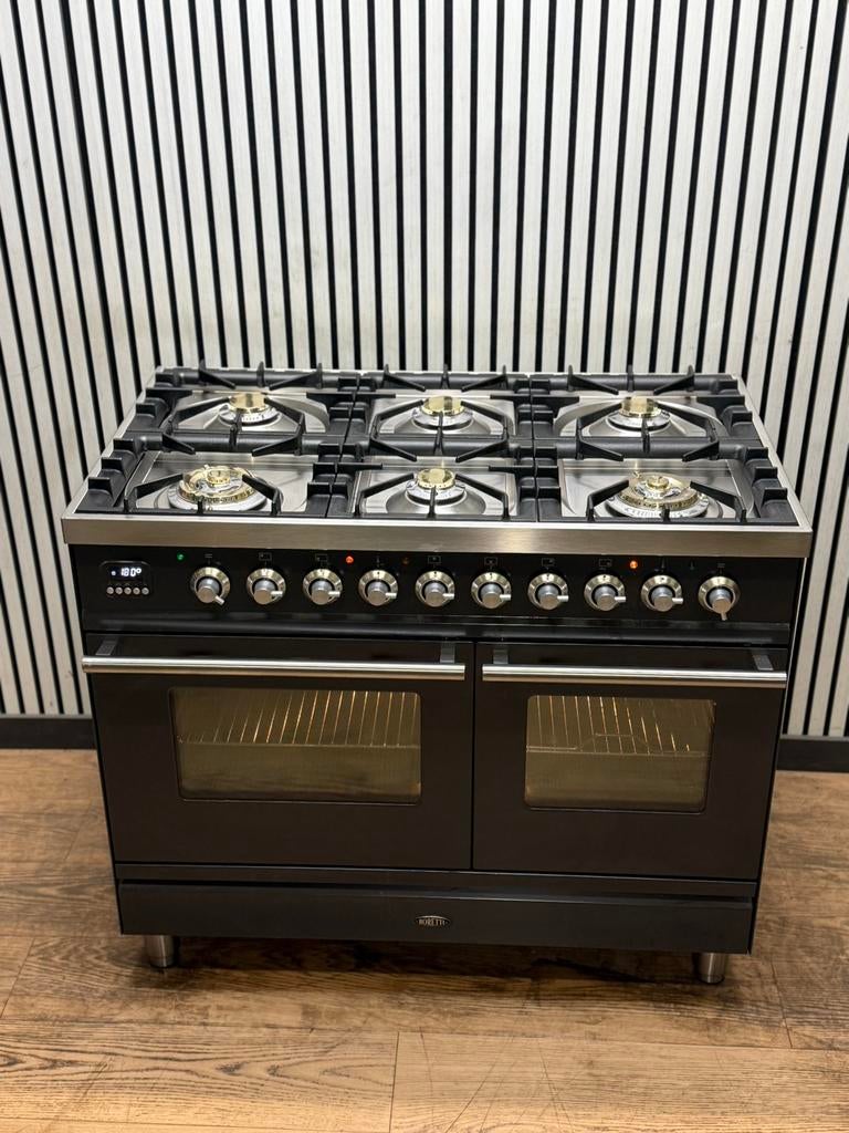 Luxe Boretti 6 Fornuis antraciet dubbele oven 100 cm, Fornello Esperta, Ophalen of Verzenden, Zo goed als nieuw, Energieklasse A of zuiniger