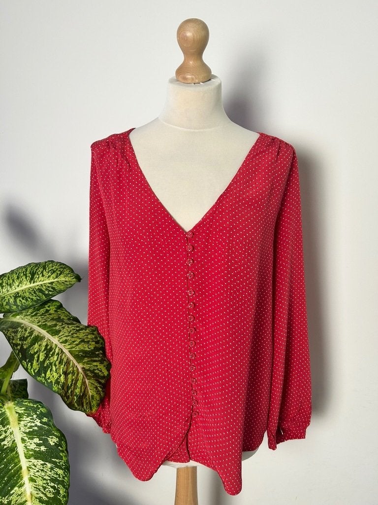 King Louie maat 42 rode stipjes blouse top 3567