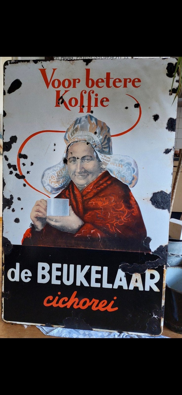 De beukelaar emaille reclamebord., Ophalen, Gebruikt, Reclamebord