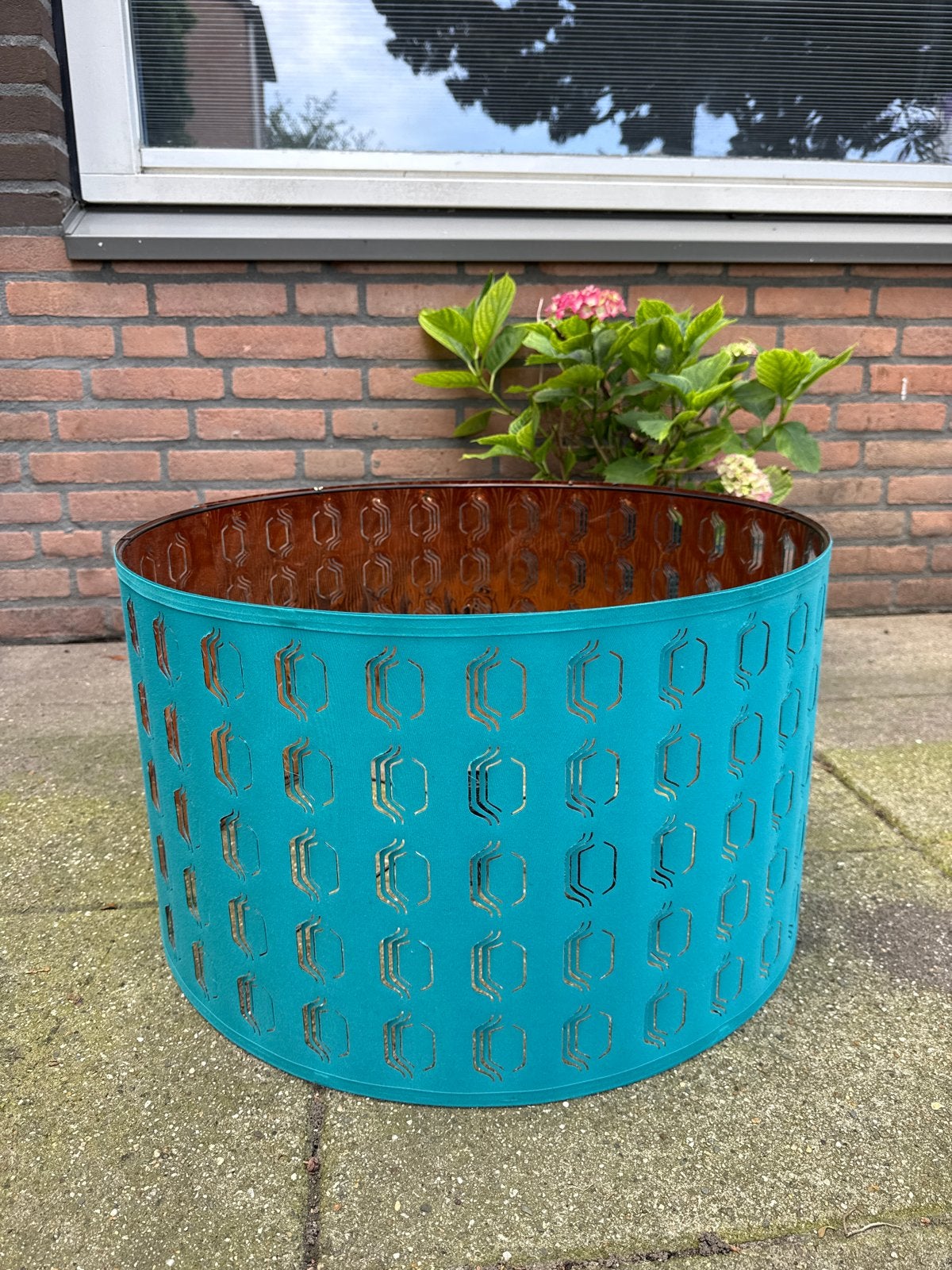 IKEA Lampenkap 1 meter - Turquoise met Koperen Binnenkant, Gebruikt, Overige kleuren, 25 tot 50 cm, Rond