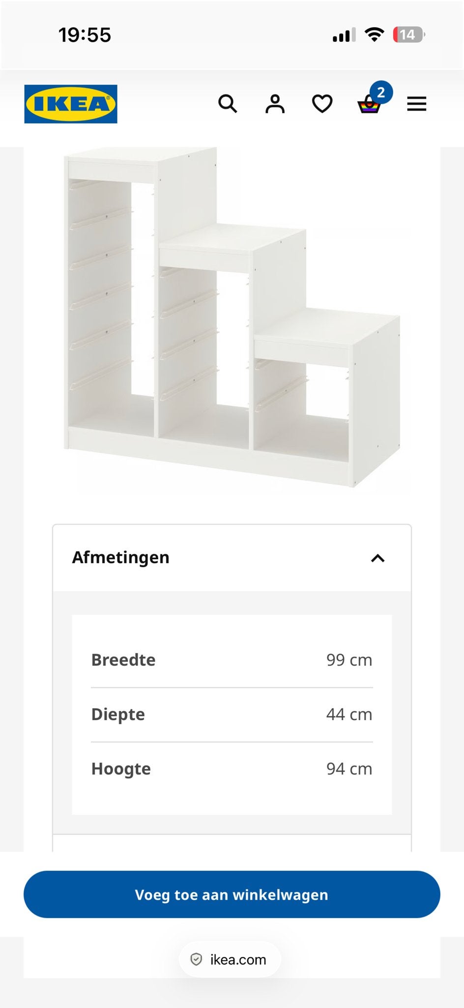 IKEA TROFAST Basiselement wit 99x44x94 cm, Ophalen, Gebruikt, Kast