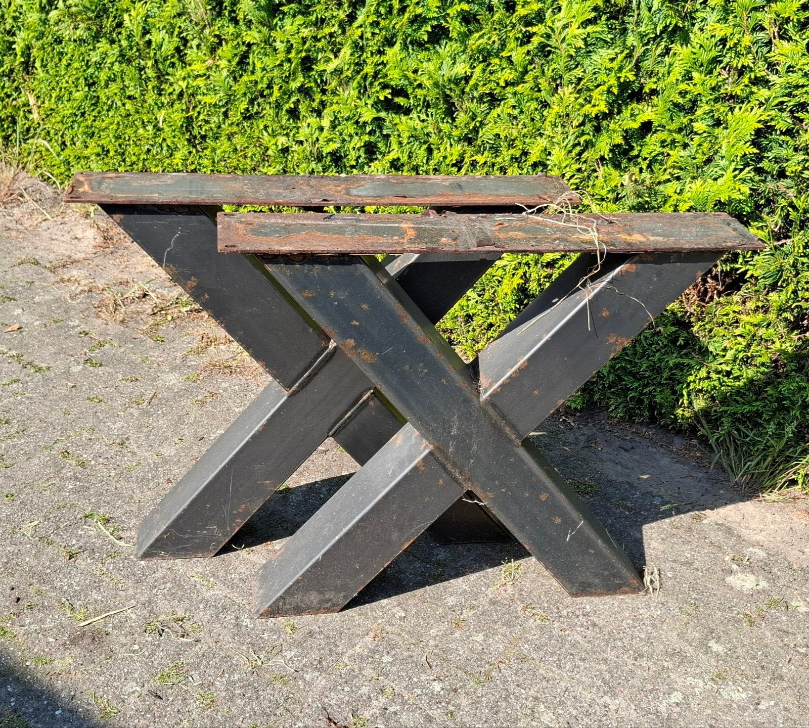Kruispoten tafelpoten, Tuin en Terras, Picknicktafels, Ophalen, Gebruikt, Vierkant, Staal