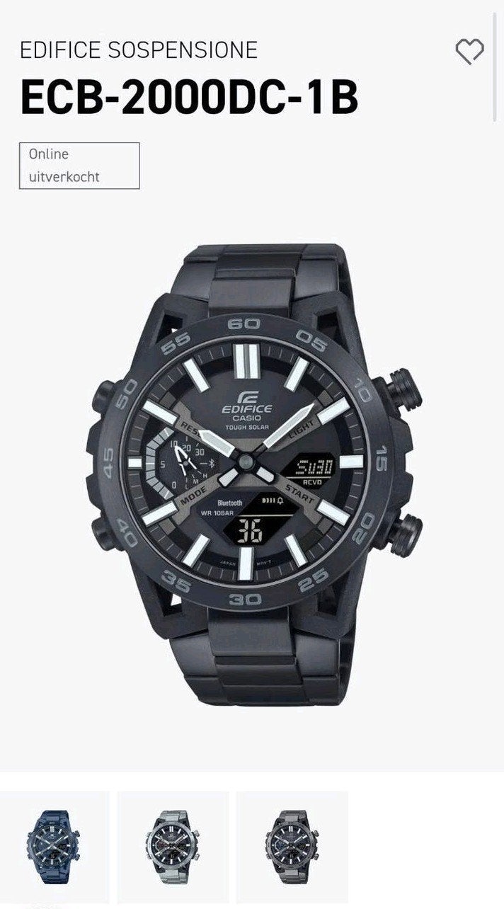 Casio Edifice Sospensione ECB-2000DC-1BEF Solar / Bluetooth, Ophalen of Verzenden, Nieuw, Zwart, Casio