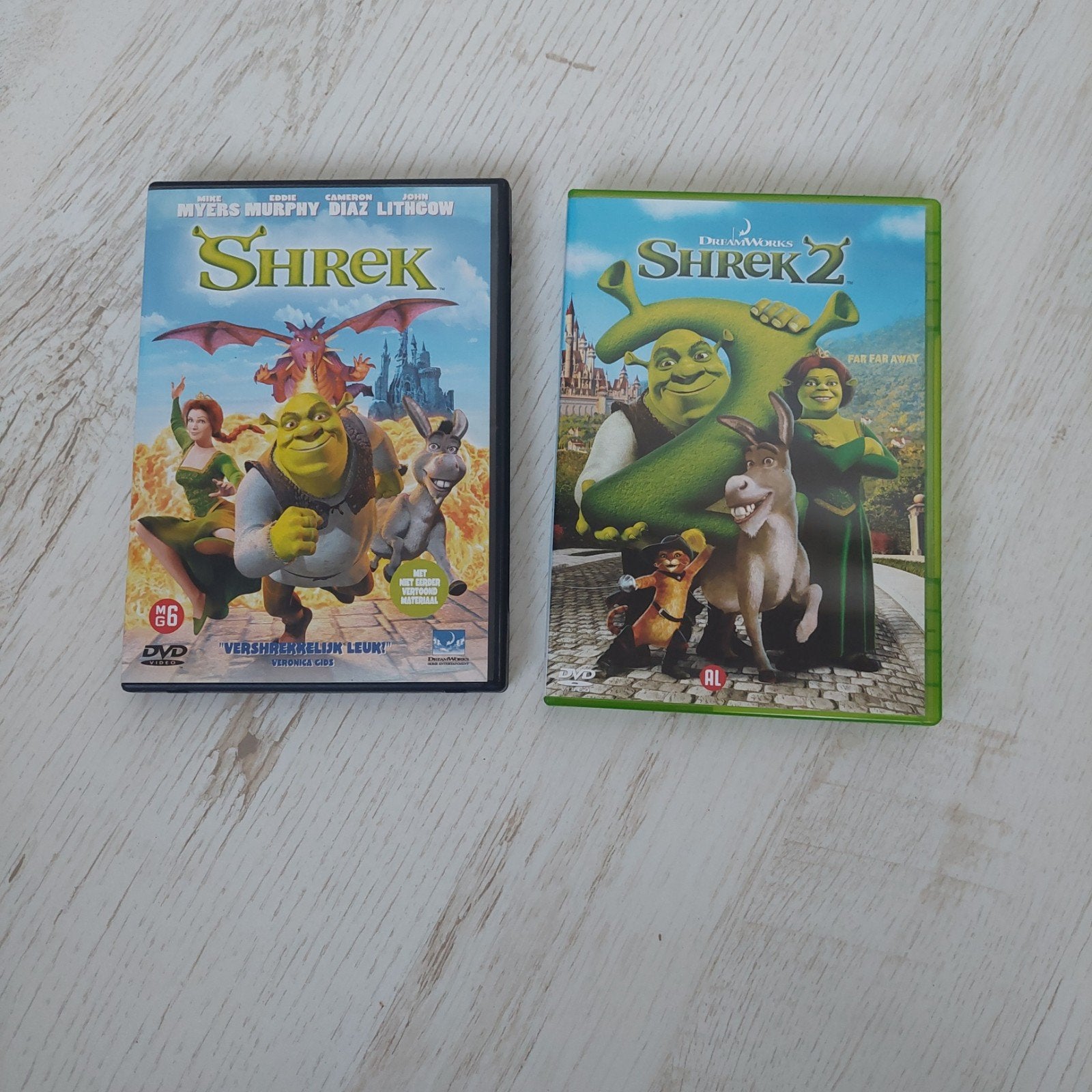 2x DVD Shrek en Shrek 2 - Animatie films, Gebruikt, Animatie, Nederlands, Ophalen of Verzenden