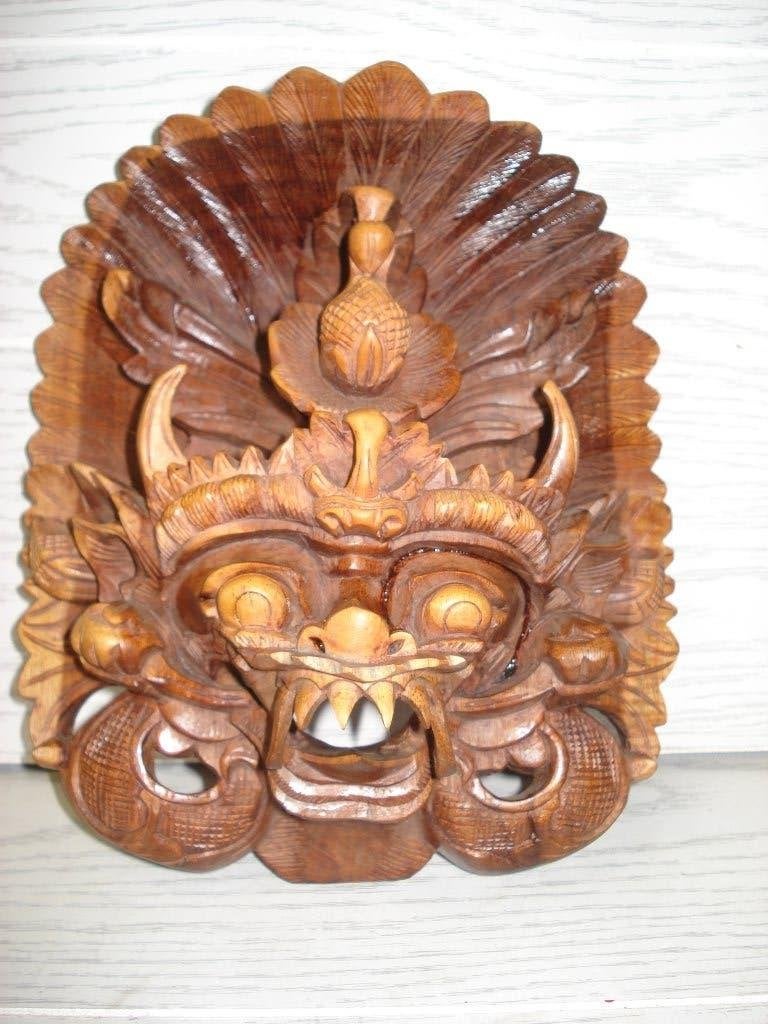Wand  Barong Masker Hard Hout  25 Cm Hoog, Overige onderwerpen, Handgemaakt, 20 - 50 cm, Hout