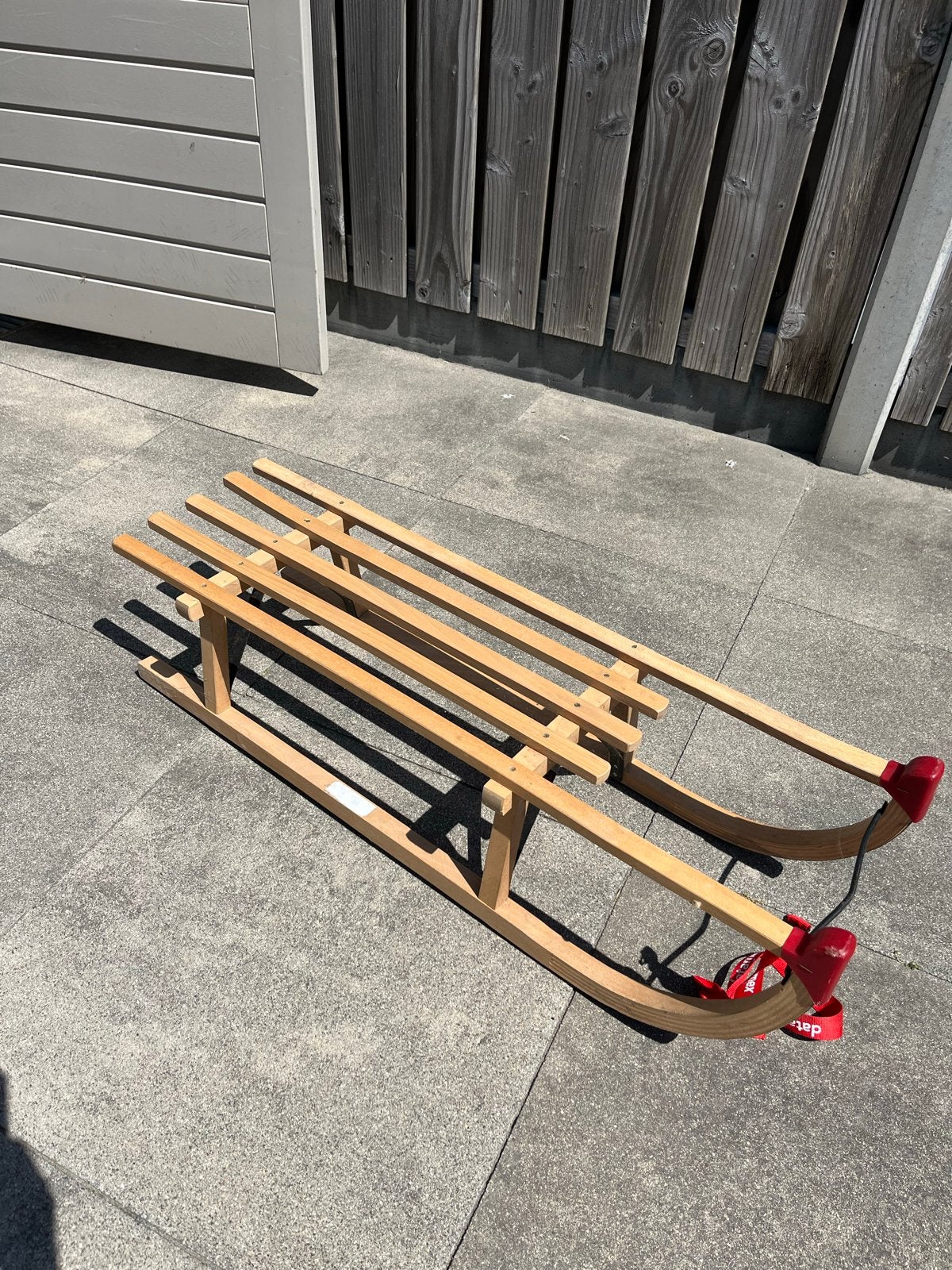 Houten slee, Ophalen, Rugleuning, Gebruikt, Hout
