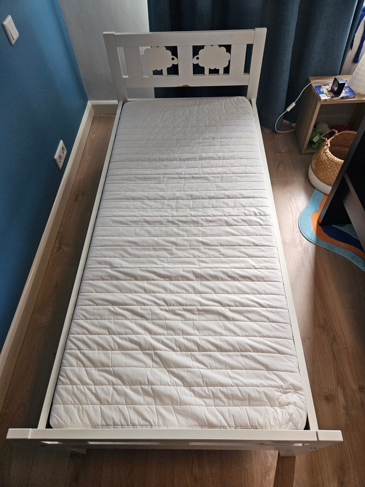Compleet IKEA KRITTER Peuterbed 70x160, Huis en Inrichting, Slaapkamer | Bedden, Ophalen, Gebruikt, Wit, Overige maten