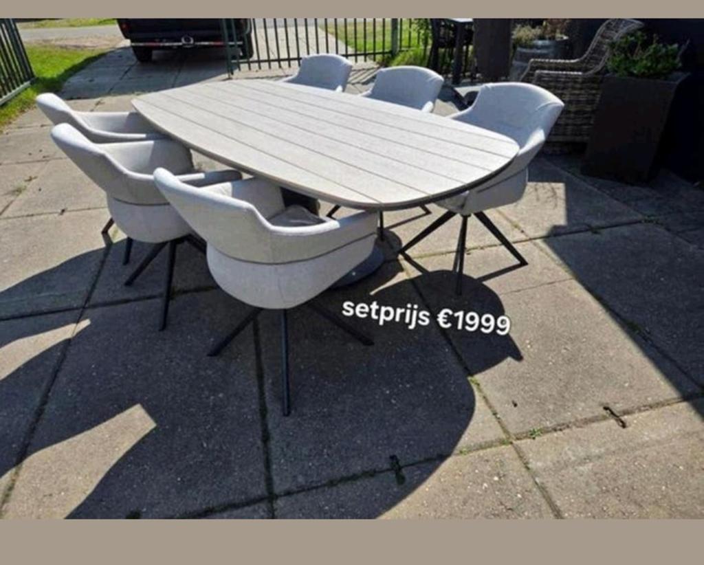 LUXE DININGSET TAFEL 230x110cm MET 6 DRAAIBARE STOELEN, Ophalen, Nieuw