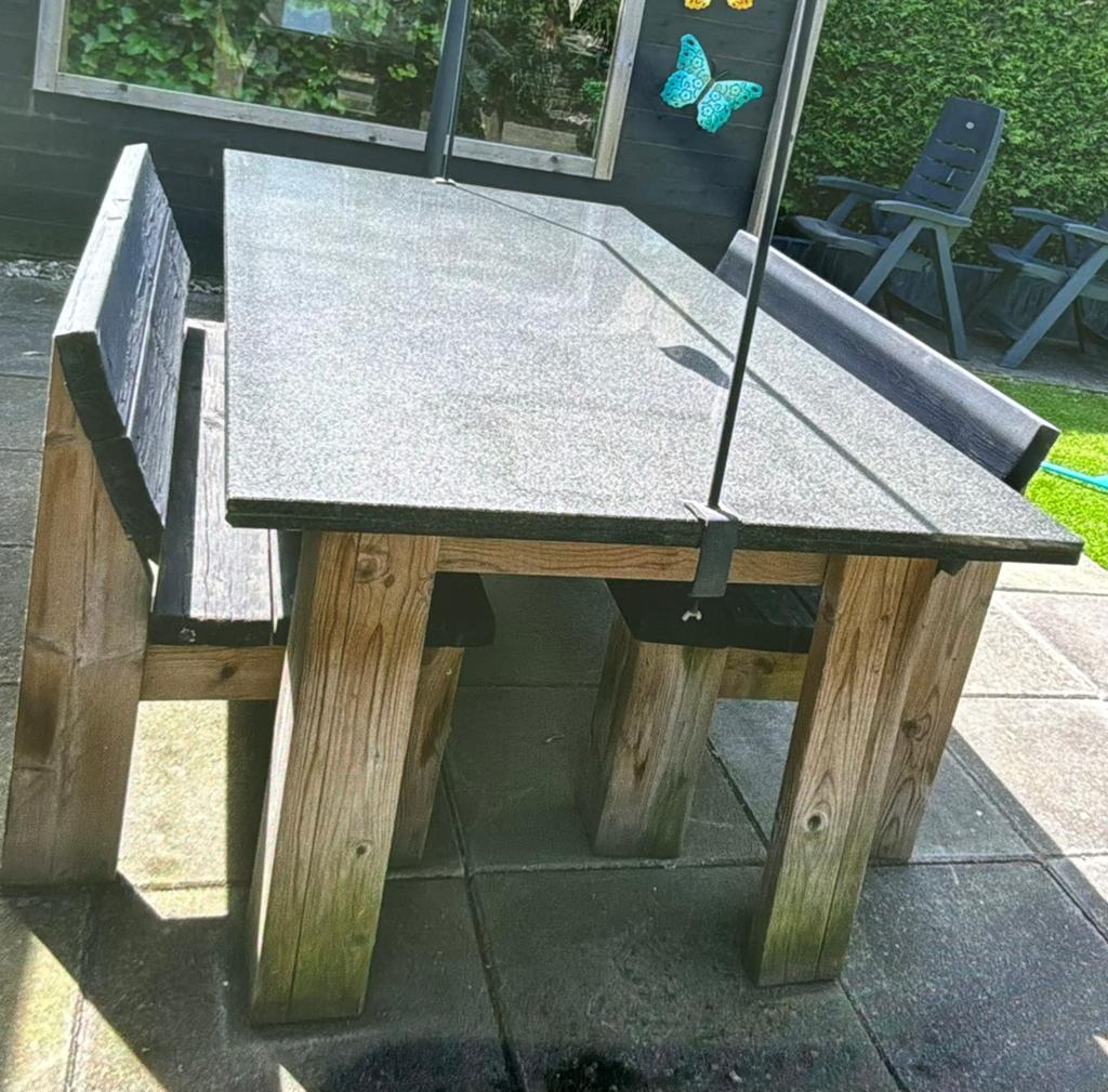 Tuintafel,met natuurstenen blad (zwaar) 185, Tuin en Terras, Ophalen, Gebruikt, Rechthoekig, Overige materialen