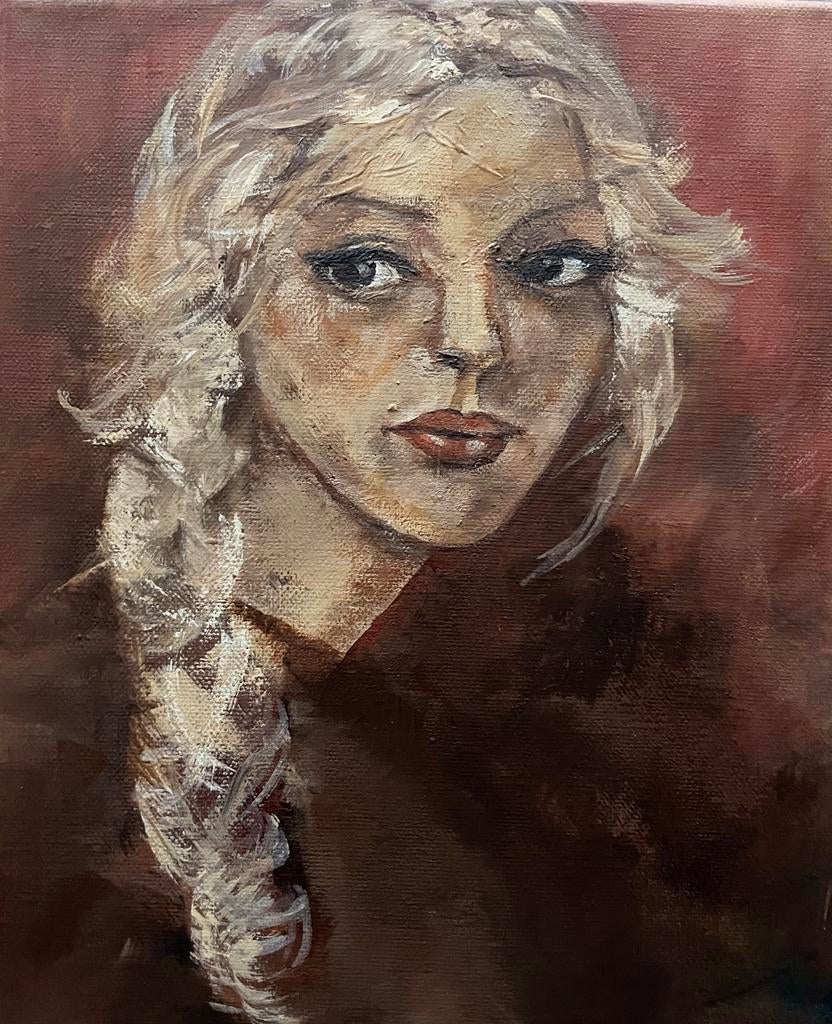 Schilderij vrouw met vlecht, Ophalen of Verzenden