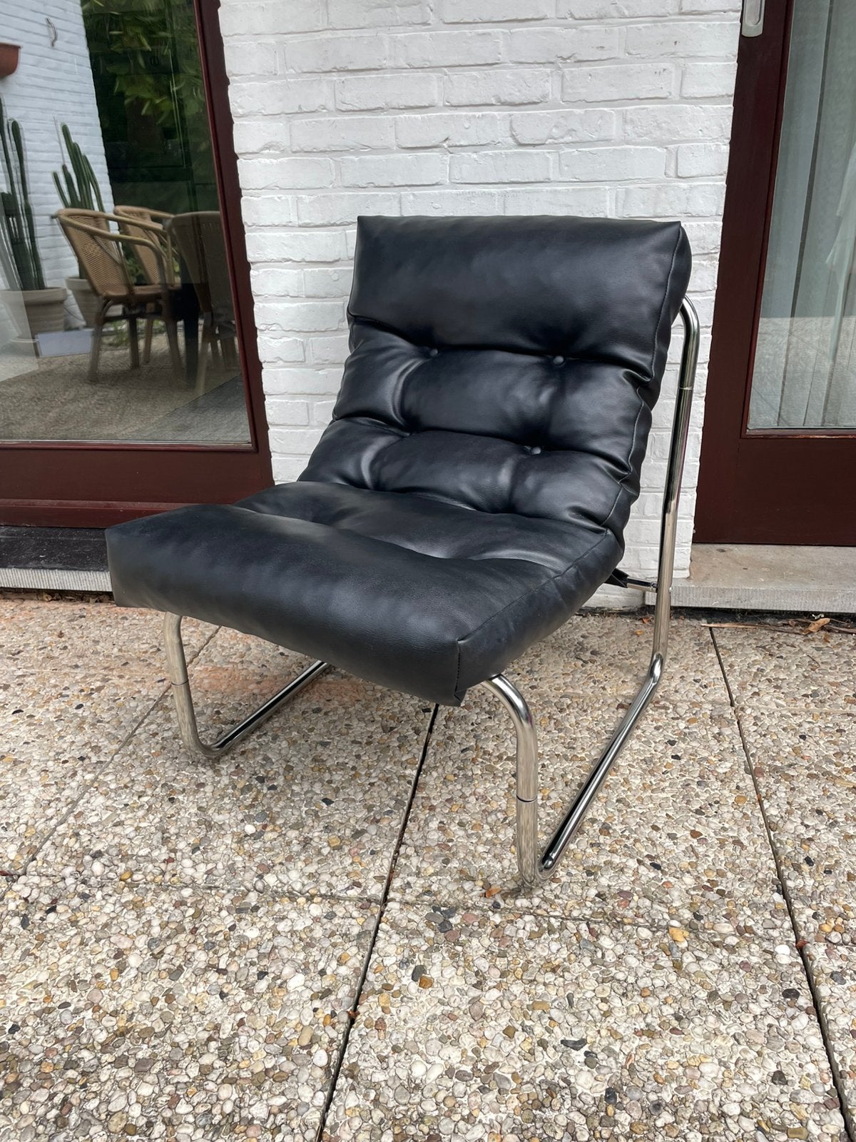 Mcm vintage stijl Chroom fauteuil, Ophalen, Overige materialen, Zo goed als nieuw, 50 tot 75 cm