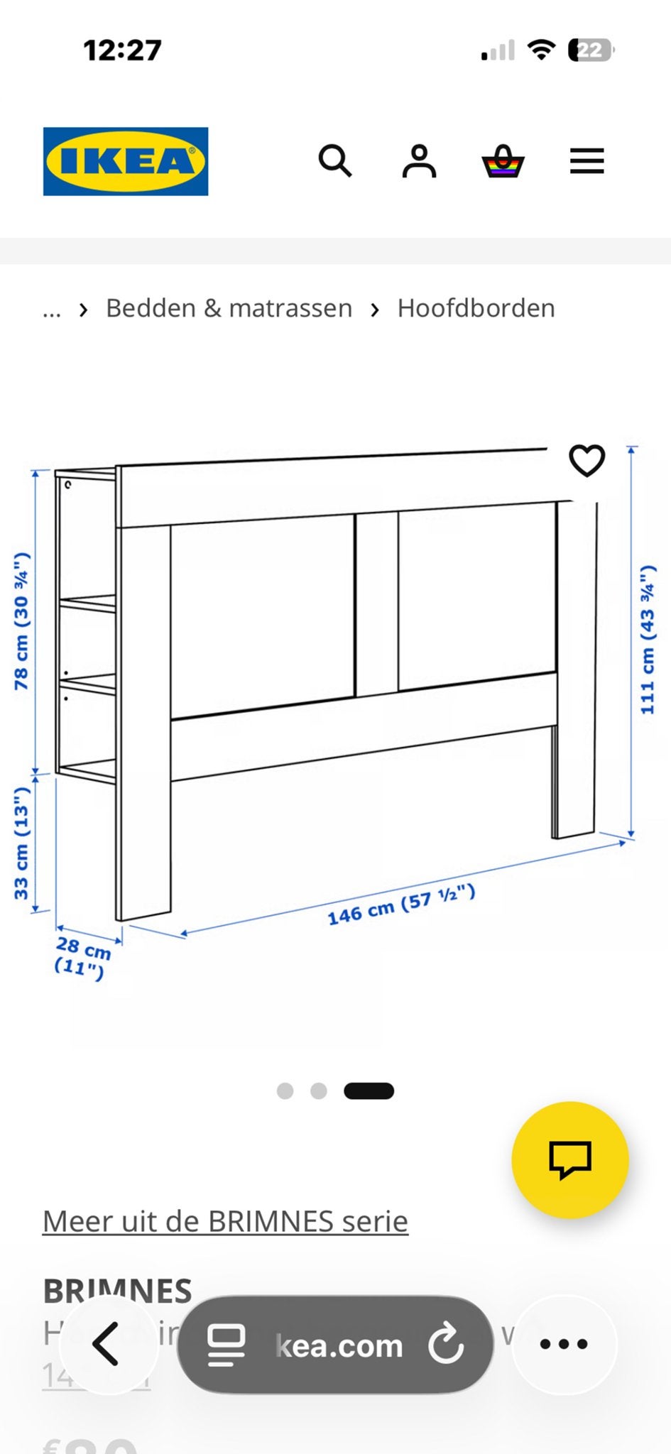 IKEA BRIMNES Hoofdbord met opbergruimte - Wit, Huis en Inrichting, Slaapkamer | Bedden, Zo goed als nieuw, Tweepersoons, 140 cm