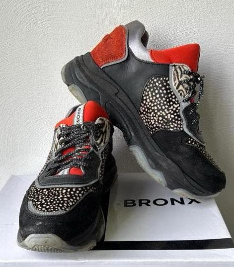 Bronx baisley sneaker mt 39 pony en suede zwart oranjerood, Overige kleuren, Verzenden, Sneakers of Gympen, Gedragen