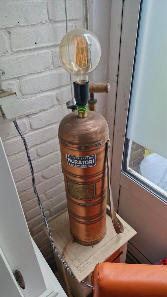 Unieke vintage koperen lamp van brandblusser, Ophalen