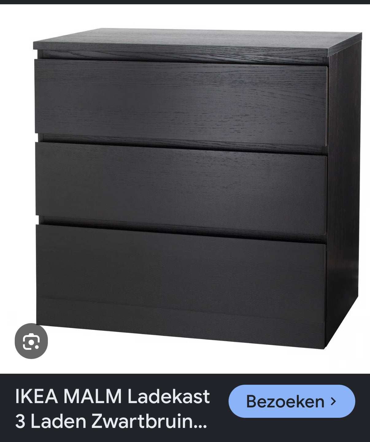 Ikea MALM ladekast zwart/bruin 3 Lades, Huis en Inrichting, Kasten | Ladekasten, Ophalen, Overige materialen, 50 tot 100 cm, Zo goed als nieuw