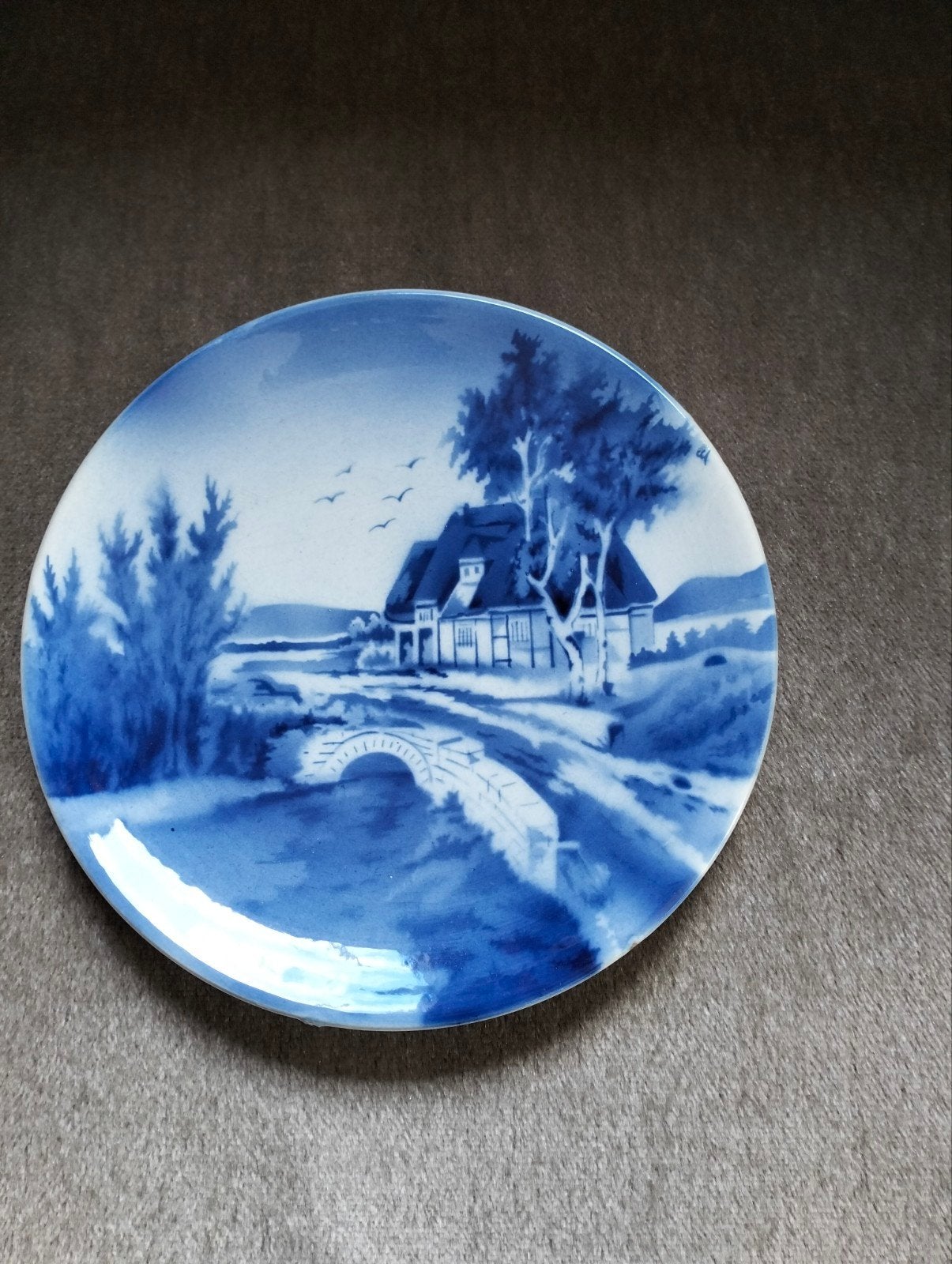Antiek Delfts Blauw Wandbord - Huisje aan het Water, Ophalen of Verzenden