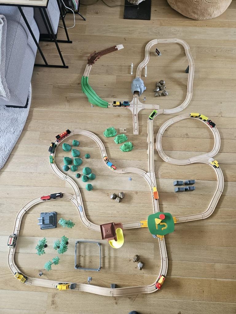 Houten treinset met BRIO en Playtive setjes, Ophalen, Zo goed als nieuw, Overige typen