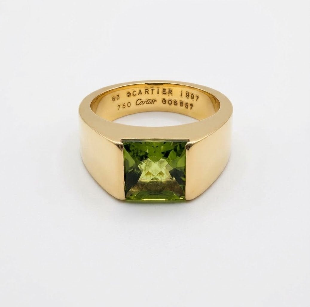 Cartier Tank Ring 18K Geelgoud Groene Edelsteen (1997), Gebruikt, Ophalen of Verzenden, 17 tot 18, Dame of Heer