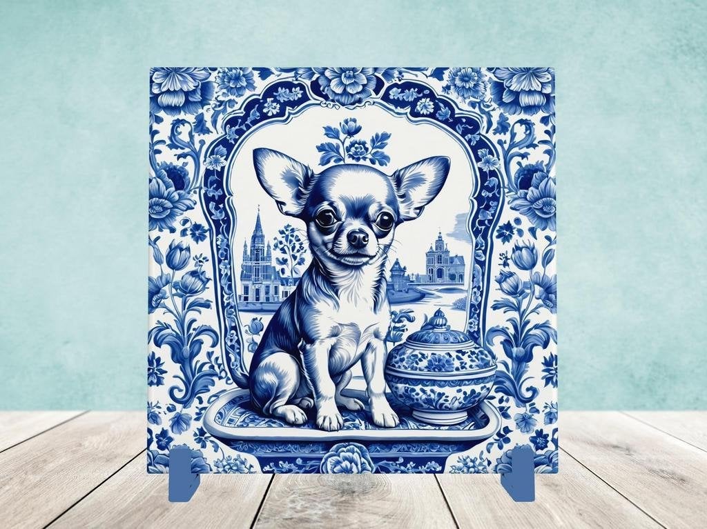 Chihuahua Delfts Blauwe tegel incl houder, Ophalen of Verzenden, Nieuw